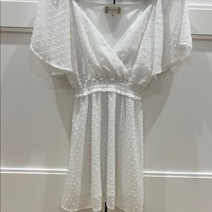 Altar'd State Cream Flutter Sleeve V-Neck Mini Dress